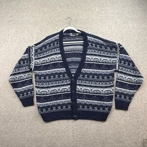 Vintage‎ Geometric Grandpa Sweater Knit Cardigan Timber Trail Funky XL USA 90s